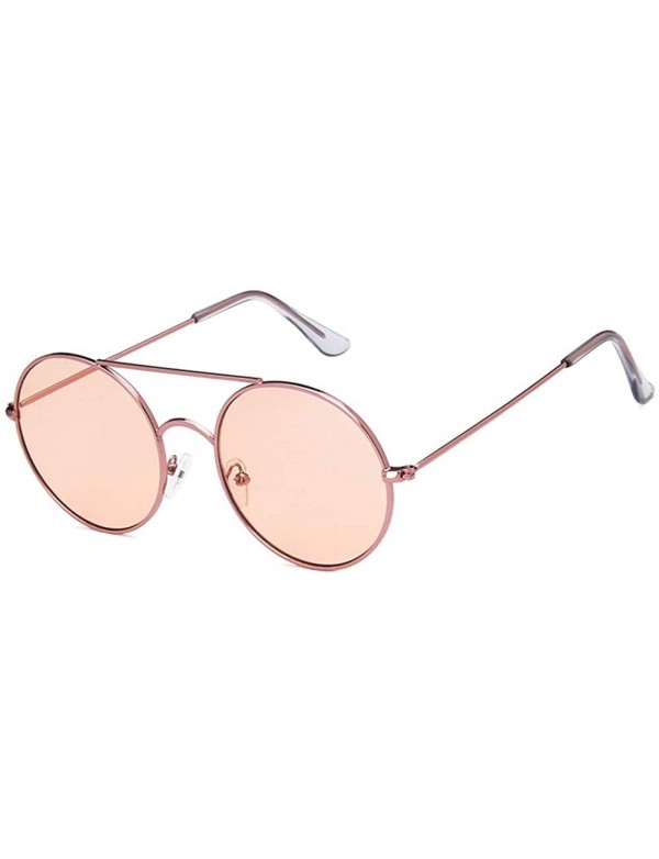 Round Unisex Sunglasses Retro Gold Brown Drive Holiday Round Non-Polarized UV400 - Pink - CE18RKGAQKT $8.87