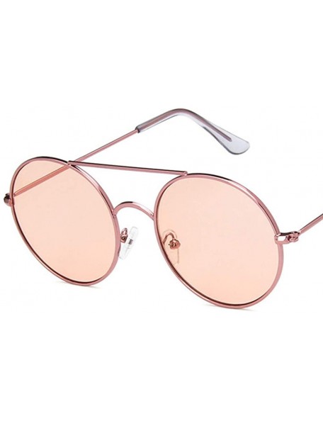 Round Unisex Sunglasses Retro Gold Brown Drive Holiday Round Non-Polarized UV400 - Pink - CE18RKGAQKT $8.87