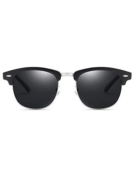 Semi-rimless Vintage Half Frame Semi-Rimless Sunglasses Men Women Classic Driving Sun glasses - Black/Silver - CW197KI89TG $8.77