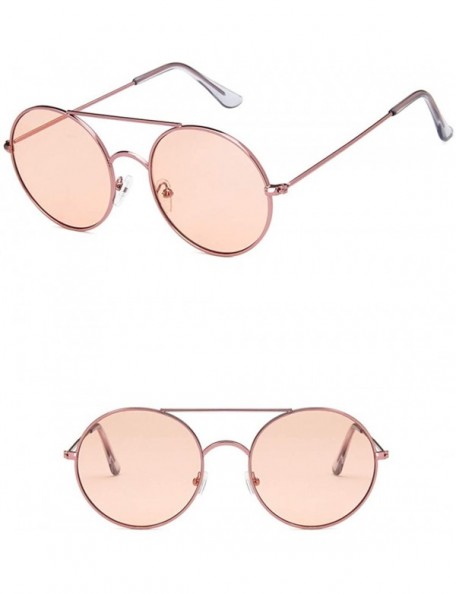 Round Unisex Sunglasses Retro Gold Brown Drive Holiday Round Non-Polarized UV400 - Pink - CE18RKGAQKT $8.87