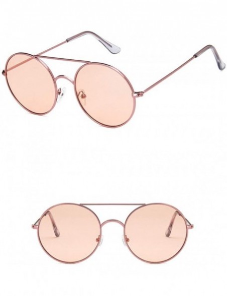 Round Unisex Sunglasses Retro Gold Brown Drive Holiday Round Non-Polarized UV400 - Pink - CE18RKGAQKT $8.87