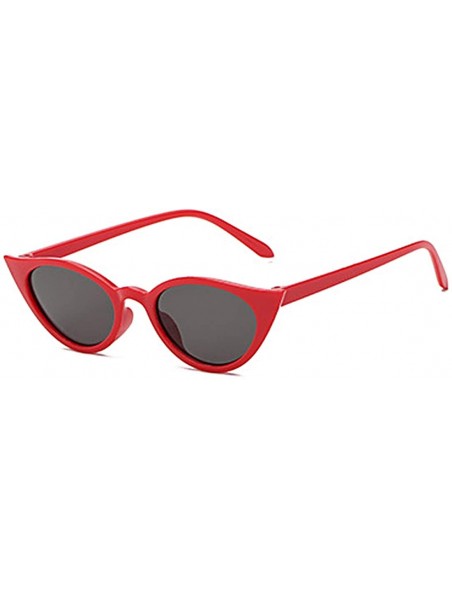 Sport Men and women Cat's eye Fashion Small frame Sunglasses Retro glasses - Red Black - CE18LL8LI92 $7.15