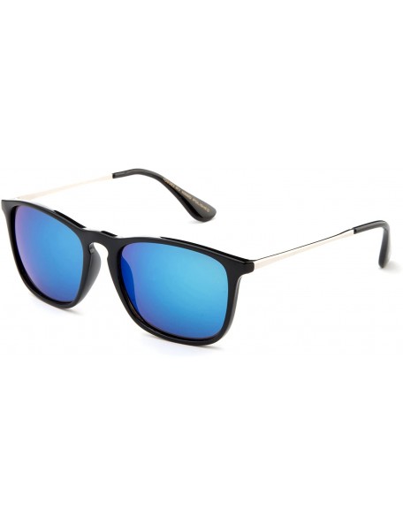 Square Newbee Fashion Classic Unisex Keyhole Fashion Clear Lens Eye Glasses & Sunglasses with Flash Lens - Black/Blue - C1182...