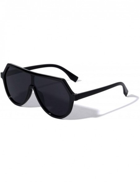 Shield Geometric Flat Top One Piece Shield Lens Sunglasses - Black - CR199LUO3EL $11.26