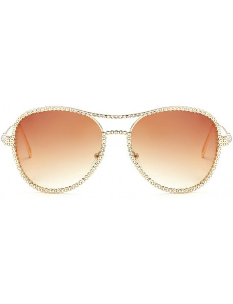 Cat Eye Sparkling Crystal Round Sunglasses UV Protection Rhinestone Sunglasses - Gold Frame Tawny Lens - CJ18UR7RM5Q $18.02