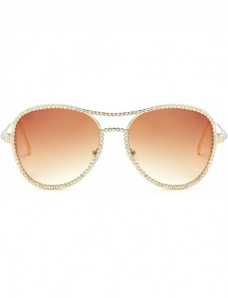 Cat Eye Sparkling Crystal Round Sunglasses UV Protection Rhinestone Sunglasses - Gold Frame Tawny Lens - CJ18UR7RM5Q $18.02