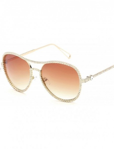 Cat Eye Sparkling Crystal Round Sunglasses UV Protection Rhinestone Sunglasses - Gold Frame Tawny Lens - CJ18UR7RM5Q $18.02