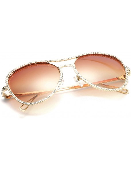 Cat Eye Sparkling Crystal Round Sunglasses UV Protection Rhinestone Sunglasses - Gold Frame Tawny Lens - CJ18UR7RM5Q $18.02