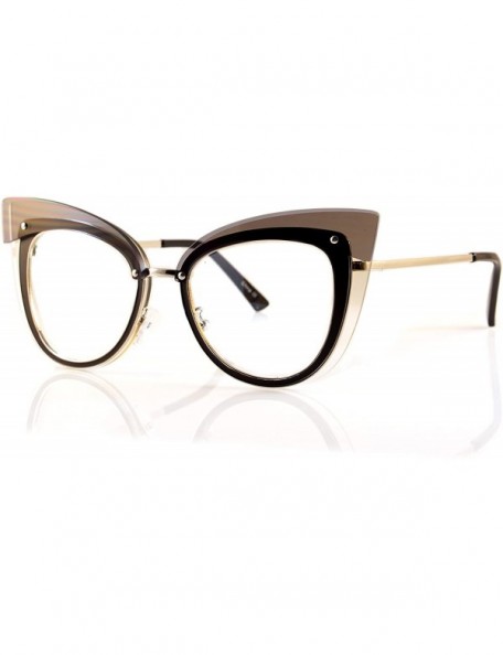 Round Muse Layered Top Cat-Eye Clear Eyeglasses Sunglasses A133 - Black/ Clear - CX18C5X2T08 $27.07