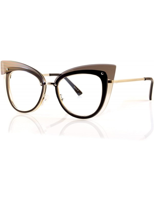 Round Muse Layered Top Cat-Eye Clear Eyeglasses Sunglasses A133 - Black/ Clear - CX18C5X2T08 $14.23