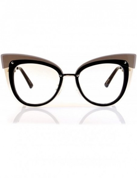 Round Muse Layered Top Cat-Eye Clear Eyeglasses Sunglasses A133 - Black/ Clear - CX18C5X2T08 $14.23