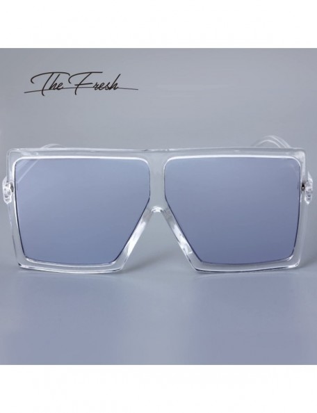 Shield Large Oversized Fashion Square Flat Top Sunglasses - Exquisite Packaging - 6-shiny Crystal - C71869427WC $7.83