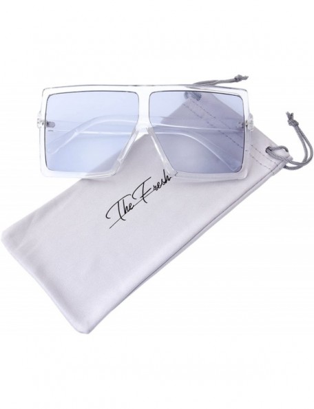 Shield Large Oversized Fashion Square Flat Top Sunglasses - Exquisite Packaging - 6-shiny Crystal - C71869427WC $7.83