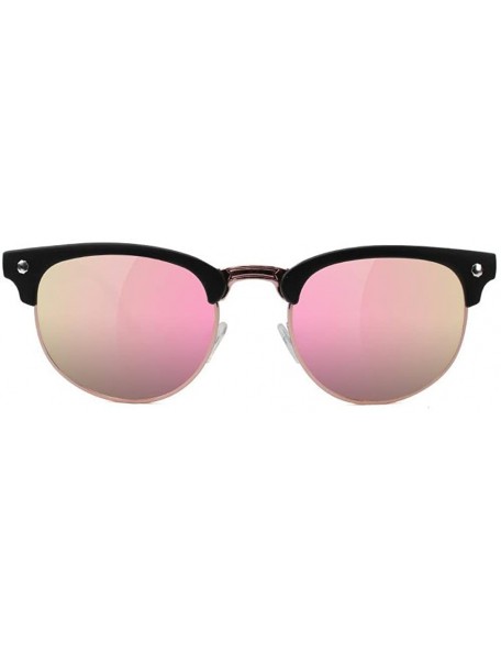 Round Morrison Half Rim Sunglasses - Black/Pink - CF18CHI4H5L $14.04