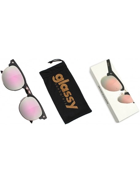 Round Morrison Half Rim Sunglasses - Black/Pink - CF18CHI4H5L $14.04