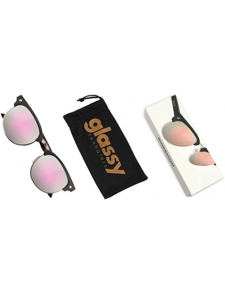 Round Morrison Half Rim Sunglasses - Black/Pink - CF18CHI4H5L $14.04