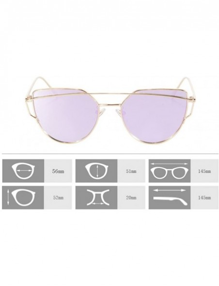 Cat Eye Reflective Color Protection Cat Eye Mirrored Flat Lens Sunglasses with Metal Temple MF001(Gold Frame Purple Lens) - C...