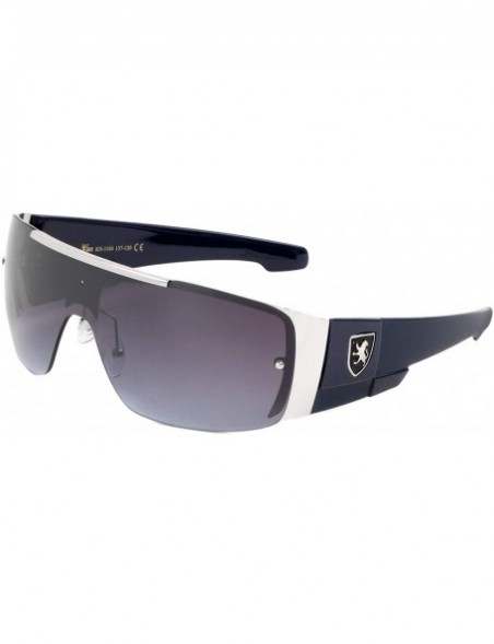 Shield Sports Wide Rimless One Piece Shield Lens Big Checker Temple Sunglasses - Navy Blue - CC199C7S54N $23.55