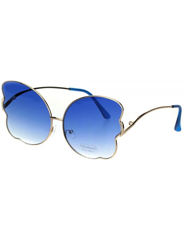 Butterfly Womens Swan Wing Metal Rim Drop Temple Retro Fashion Sunglasses - Gold Blue - CX18ICO696I $10.24