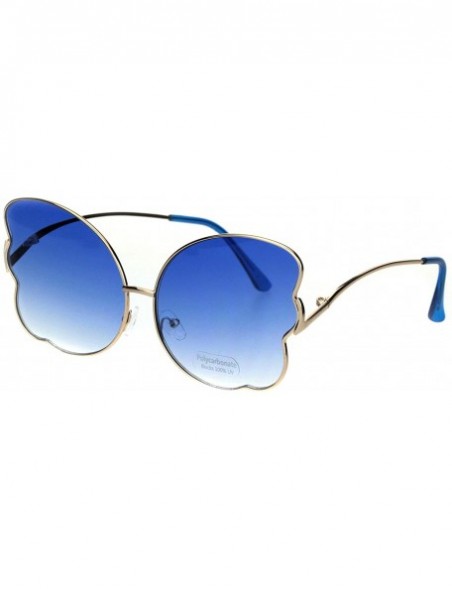 Butterfly Womens Swan Wing Metal Rim Drop Temple Retro Fashion Sunglasses - Gold Blue - CX18ICO696I $10.24