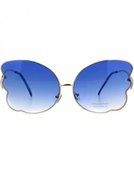 Butterfly Womens Swan Wing Metal Rim Drop Temple Retro Fashion Sunglasses - Gold Blue - CX18ICO696I $10.24