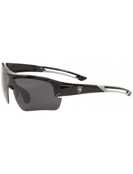 Shield Semi Rimless Wrap Around Sunglasses - Black & Grey Frame - C518EUA66TM $9.66