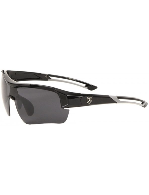 Shield Semi Rimless Wrap Around Sunglasses - Black & Grey Frame - C518EUA66TM $9.66
