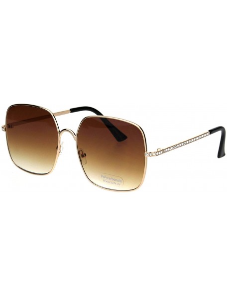 Oversized Womens 90s Oversize Metal Rim Rectangle Bling Rhinestone Sunglasses - Gold Black Brown - CI18ICIH9GR $14.04