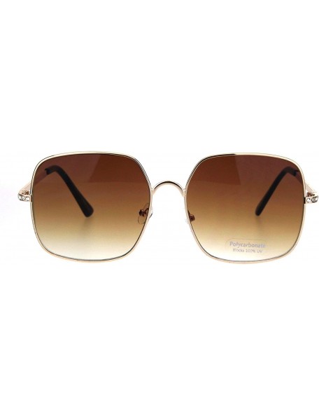 Oversized Womens 90s Oversize Metal Rim Rectangle Bling Rhinestone Sunglasses - Gold Black Brown - CI18ICIH9GR $14.04