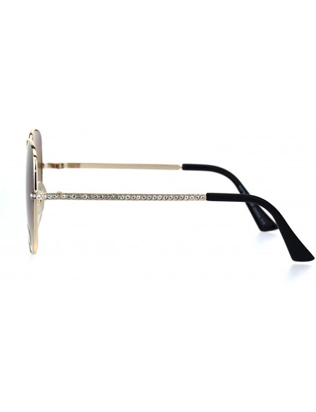 Oversized Womens 90s Oversize Metal Rim Rectangle Bling Rhinestone Sunglasses - Gold Black Brown - CI18ICIH9GR $14.04