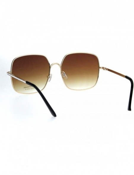 Oversized Womens 90s Oversize Metal Rim Rectangle Bling Rhinestone Sunglasses - Gold Black Brown - CI18ICIH9GR $14.04