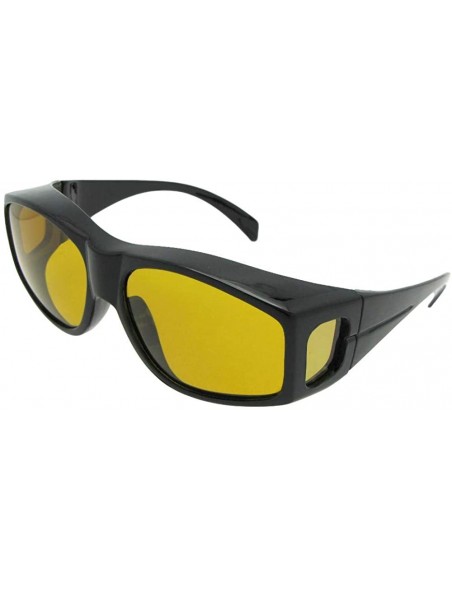 Wrap Large Polarized Wrap Around Fit Over Sunglasses F18 - Black Frame-dark Yellow Lenses - CH186TM55O0 $16.58