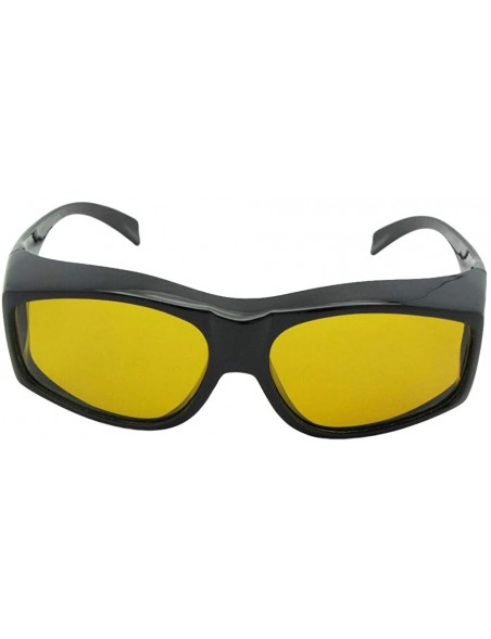 Wrap Large Polarized Wrap Around Fit Over Sunglasses F18 - Black Frame-dark Yellow Lenses - CH186TM55O0 $16.58