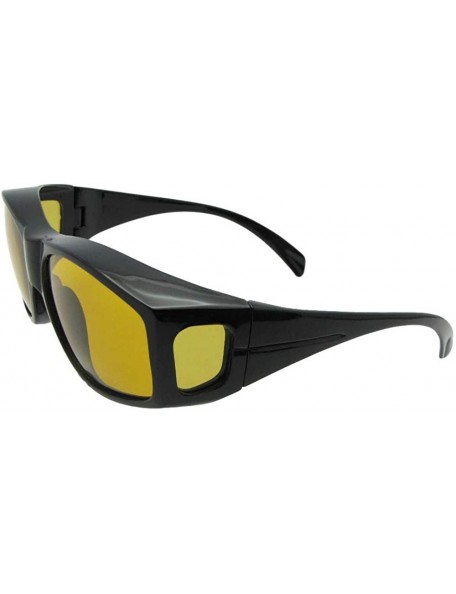 Wrap Large Polarized Wrap Around Fit Over Sunglasses F18 - Black Frame-dark Yellow Lenses - CH186TM55O0 $16.58