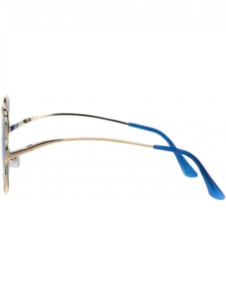 Butterfly Womens Swan Wing Metal Rim Drop Temple Retro Fashion Sunglasses - Gold Blue - CX18ICO696I $10.24