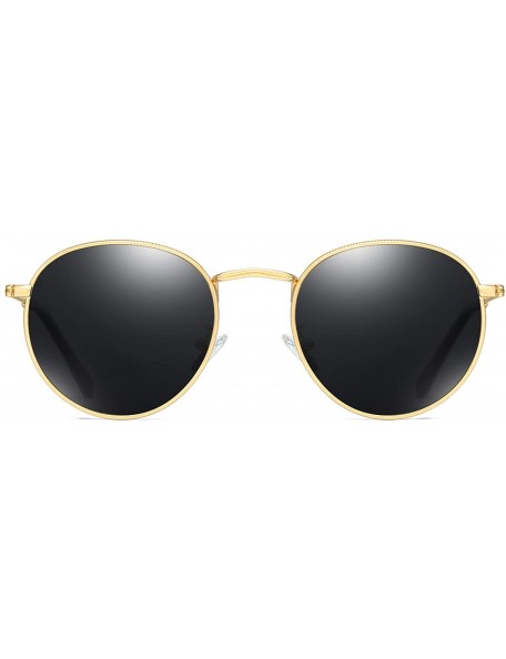 Oversized Retro Round Sunglasses Men Polarized Uv400 2019 Summer Sun Glasses Male Driving Metal Frame Gold Black Green - CN19...