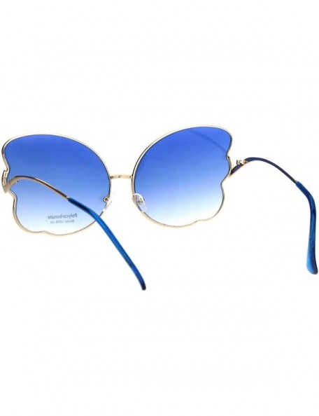 Butterfly Womens Swan Wing Metal Rim Drop Temple Retro Fashion Sunglasses - Gold Blue - CX18ICO696I $10.24