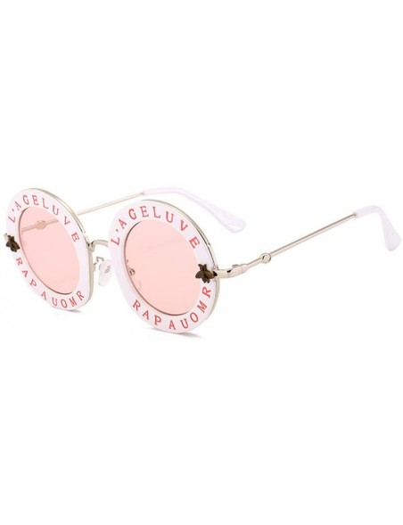 Goggle Little Bees English Letter Women Sunglasses Designer Retro Round Sun Glasses Female UV400 Ladies Eyewear - CX18Y25DLO8...