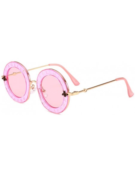 Goggle Little Bees English Letter Women Sunglasses Designer Retro Round Sun Glasses Female UV400 Ladies Eyewear - CX18Y25DLO8...