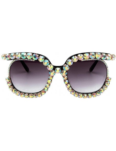 Square Oversized Rhinestone Aviator Sunglasses for Women Diamond Shades - Grey Lens/Colorful Rhinestone - C018XS9K55R $13.62