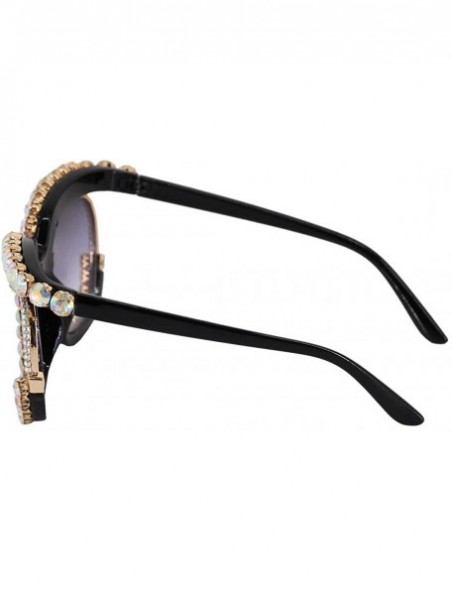 Square Oversized Rhinestone Aviator Sunglasses for Women Diamond Shades - Grey Lens/Colorful Rhinestone - C018XS9K55R $13.62