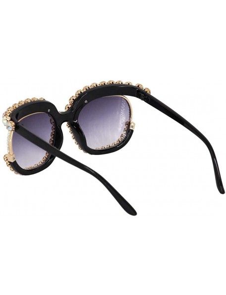 Square Oversized Rhinestone Aviator Sunglasses for Women Diamond Shades - Grey Lens/Colorful Rhinestone - C018XS9K55R $13.62