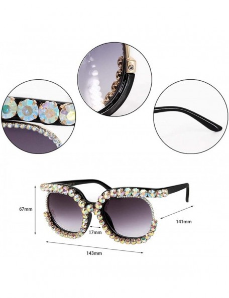 Square Oversized Rhinestone Aviator Sunglasses for Women Diamond Shades - Grey Lens/Colorful Rhinestone - C018XS9K55R $13.62