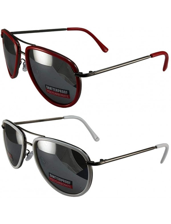 Aviator 2 Pairs Swag Aviator B Fashion Sunglasses Red White Frame Flash Mirror Lens - CG18Z6QZ5AY $12.67