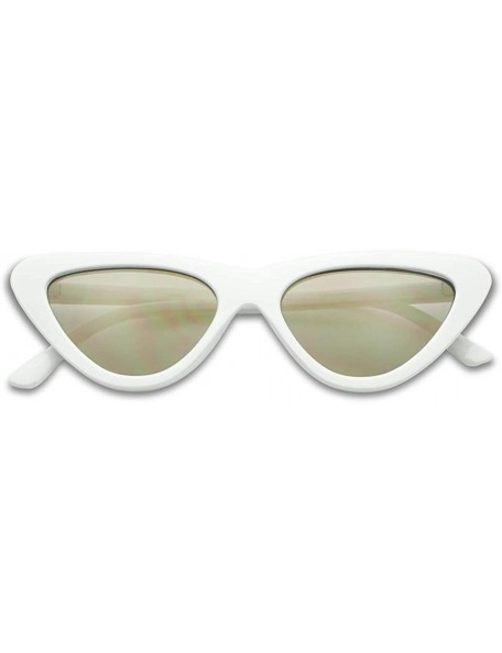 Square Women's Small Narrow Retro Color Transparent Designer Lolita Cat-Eye Sun Glasses - White Frame - Gold Mirror - CJ18EQU...