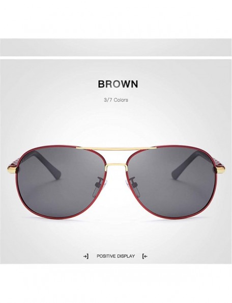Semi-rimless Men Women Fashion Aviator Polarized Sunglasses Vintage with Oversized Frame for Sport Driving Fishing - Brown - ...