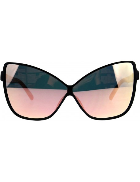 Butterfly Womens Oversize Cat Eye Butterfly Thin Plastic Color Mirror Sunglasses - Black Pink - C118C902T6C $8.86