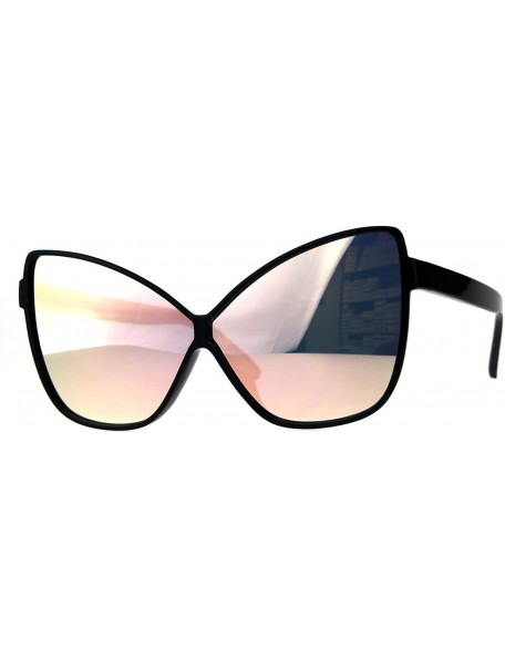 Butterfly Womens Oversize Cat Eye Butterfly Thin Plastic Color Mirror Sunglasses - Black Pink - C118C902T6C $8.86