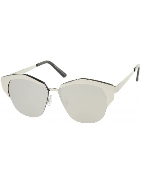 Rimless Women's Semi-Rimless Color Mirror Flat Lens Cat Eye Sunglasses 58mm - Silver / Silver Mirror - CM12KCNQ0ZP $9.26
