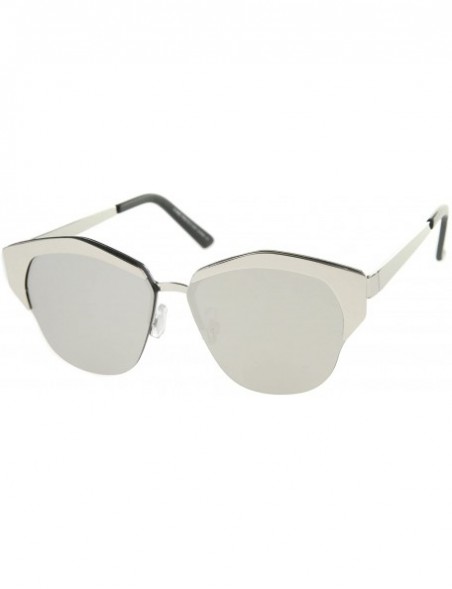 Rimless Women's Semi-Rimless Color Mirror Flat Lens Cat Eye Sunglasses 58mm - Silver / Silver Mirror - CM12KCNQ0ZP $9.26